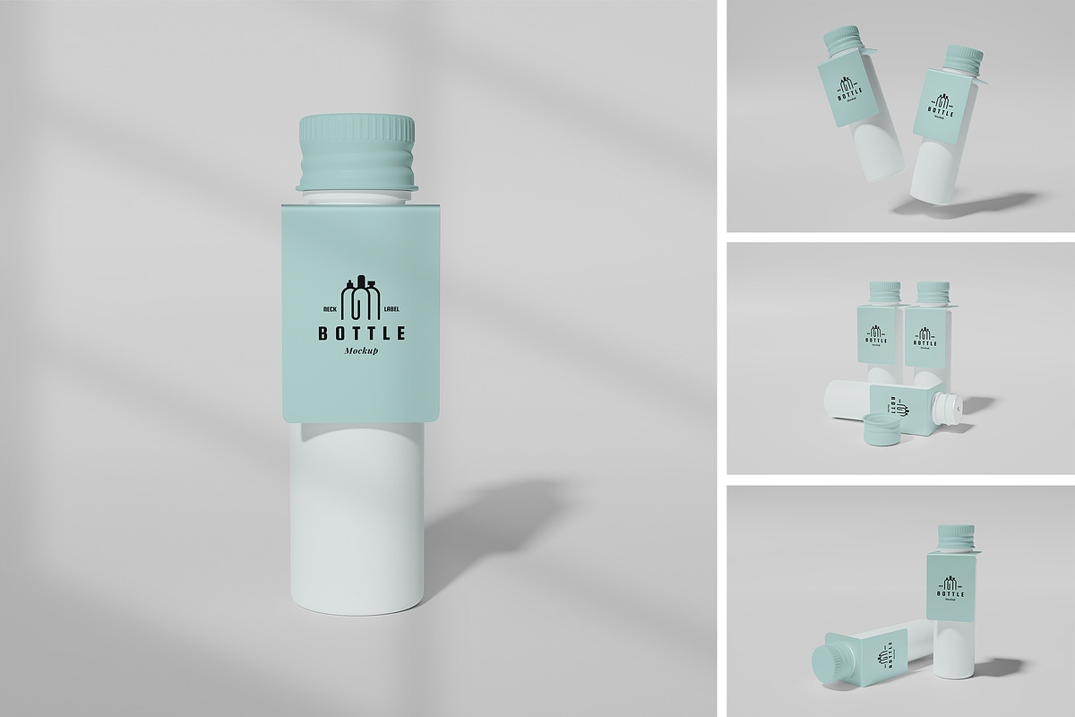 Bottle with Neck Label Mockup, an Advertising Mockup by xavier_studio (Photo 1 of 5)
