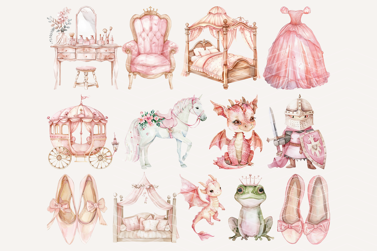 Pink Princess Clipart, Dragons, a Person Illustration by ClipArtCharm (Photo 4 of 6)