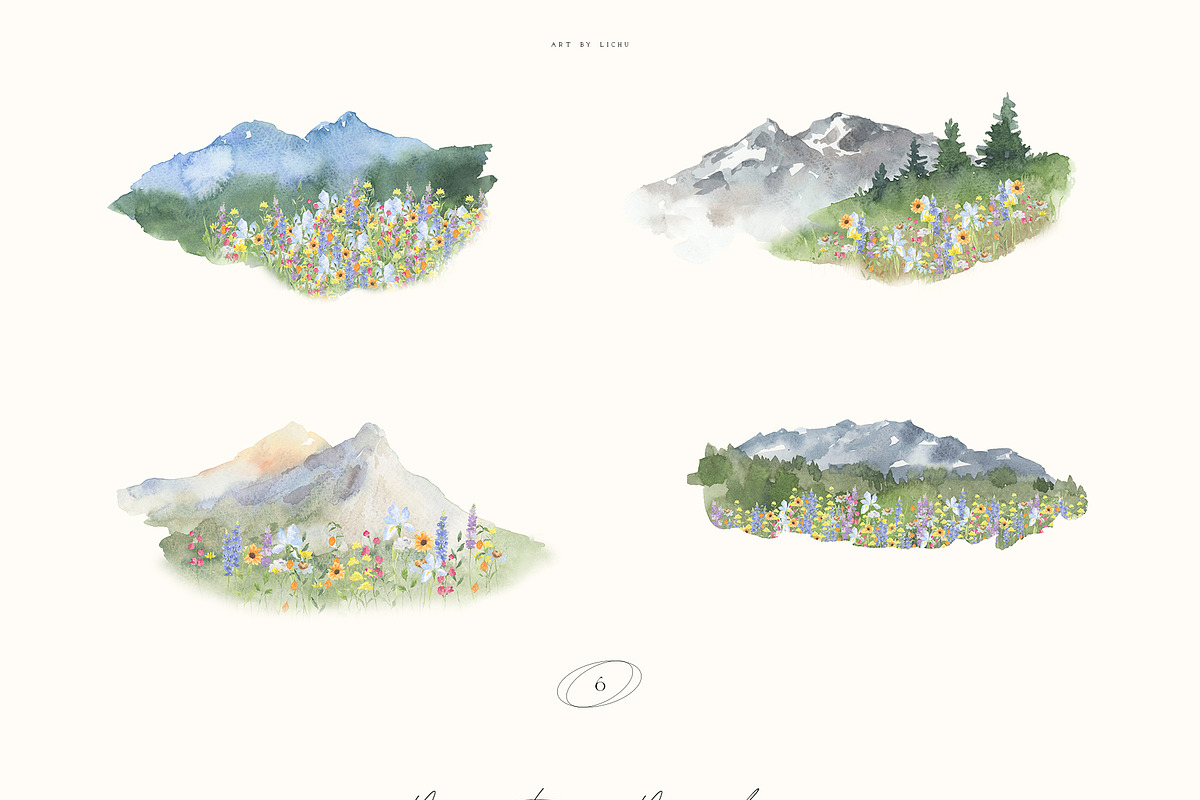 Mountains Meadow watercolor, a Seasonal Illustration by LiChu Art (Photo 3 of 17)