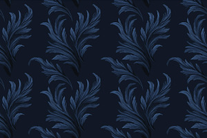 Seamless pattern dark blue ornate foliage pattern creating a lux