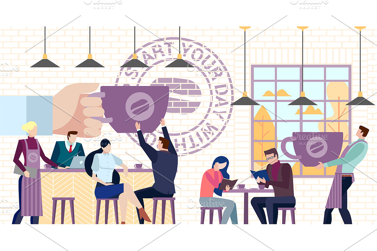 People drink coffee inside the cafe., a Food Illustration by Infinity Creativity