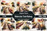 Watercolor Train Railway, a Background Graphic by Printable Treasure (Thumbnail 1 of 2)