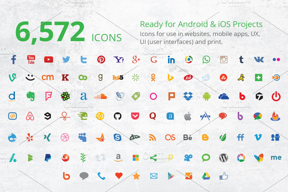 212 Flat Social Media Icons preview 3