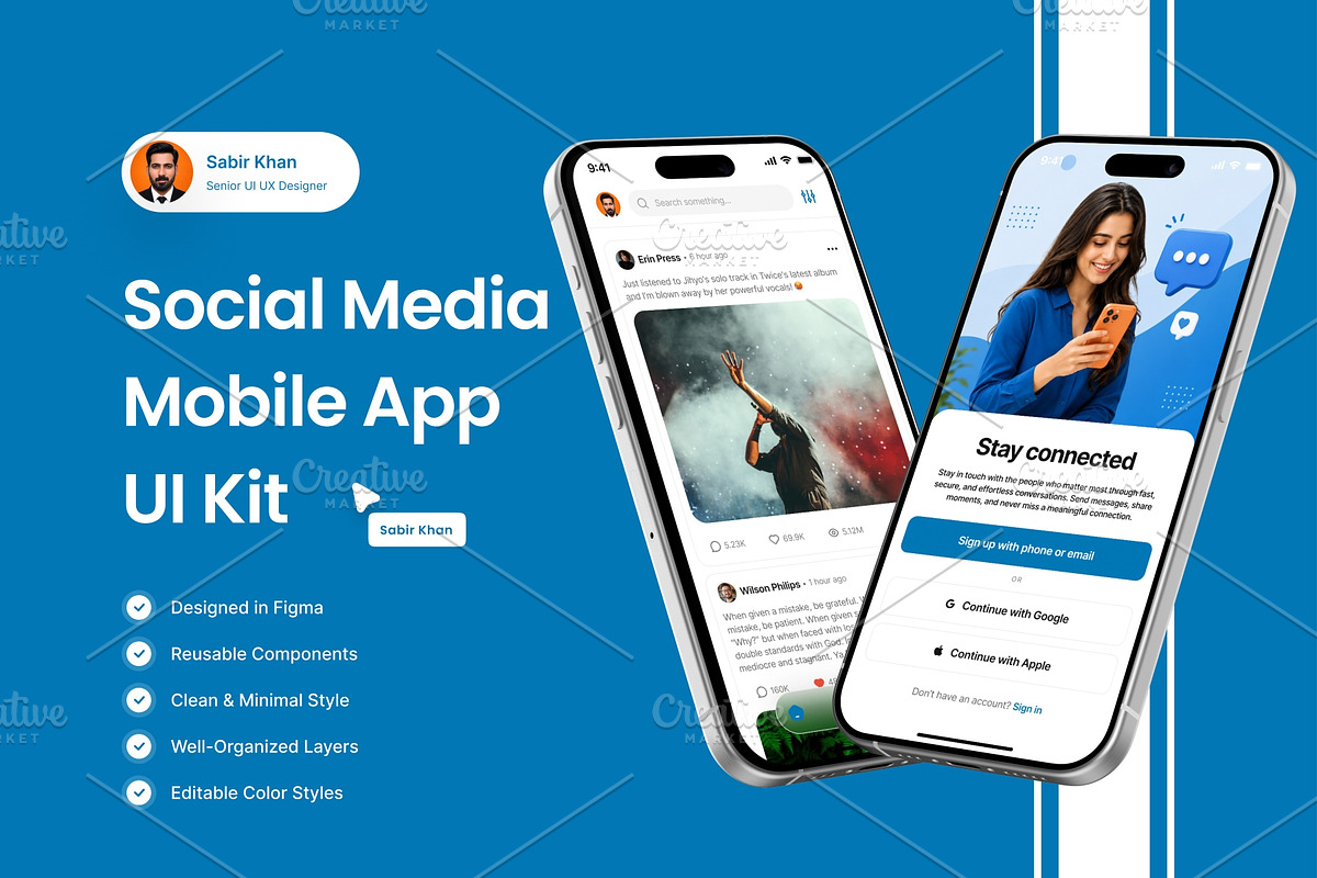 Social Media Mobile App UI Kit, an UI Kit Template by DesignBox (Photo 1 of 3)