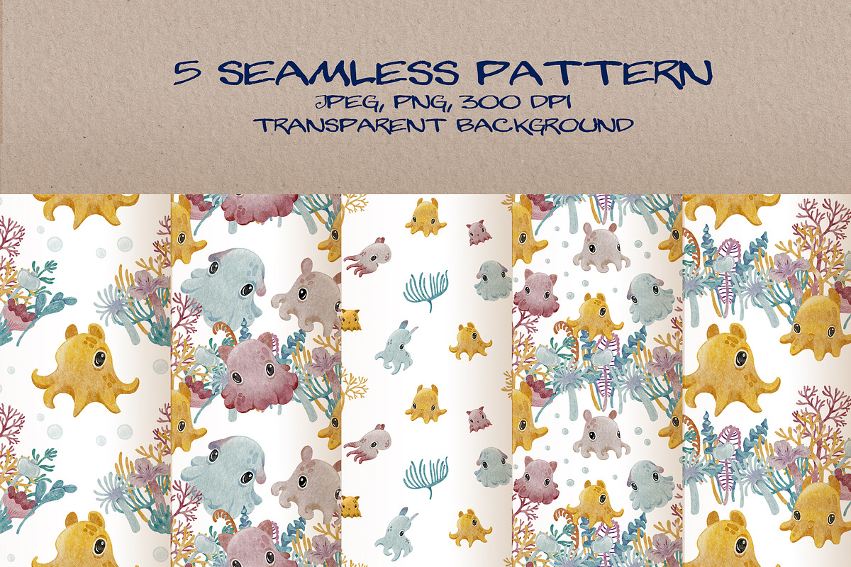 Dumbo Octopus Clipart and Patterns, an Animal Illustration by LukaJreym (Photo 5 of 9)