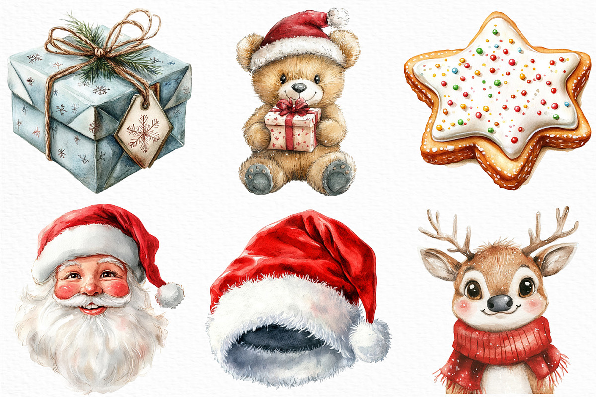 Cute Christmas watercolor clipart, an Illustration by Craft Nest (Photo 3 of 6)