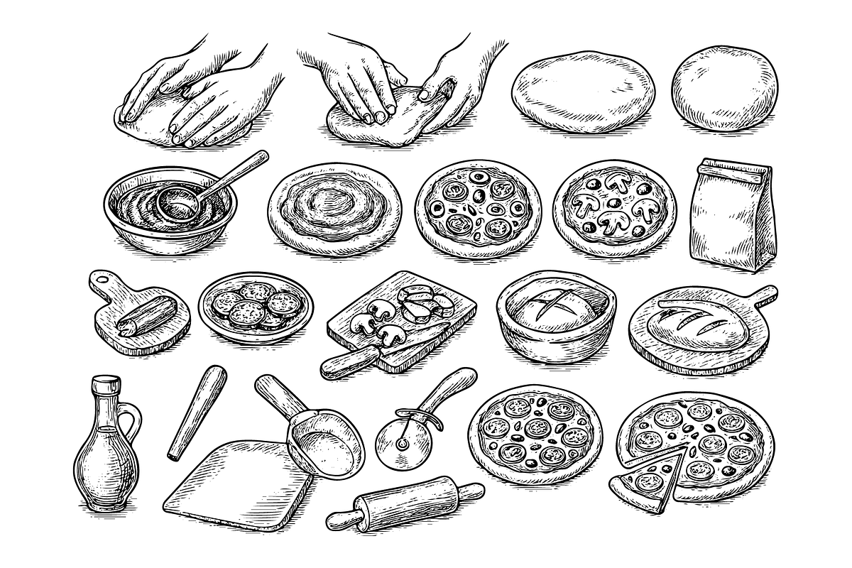 Pizza Making Process Sketch, an Object Graphic by nikagraphic (Photo 3 of 3)