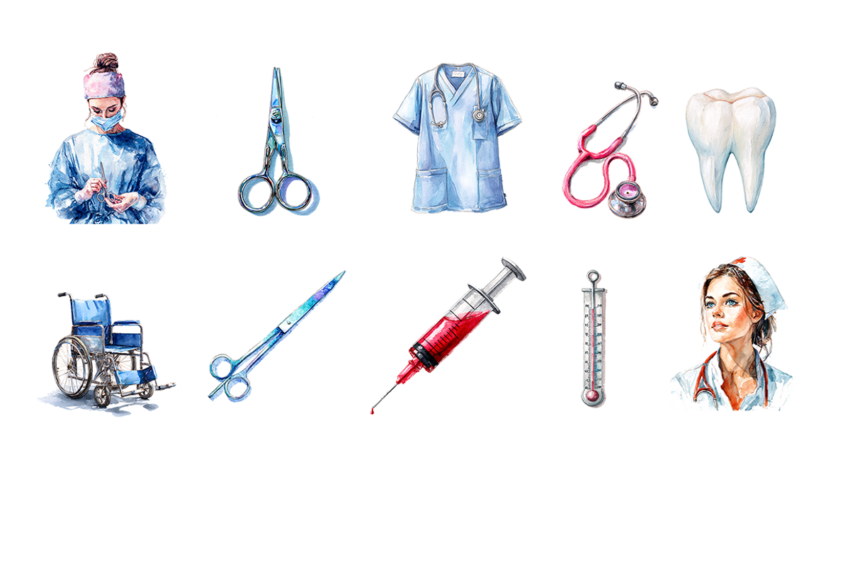 Watercolor Medical Clipart, a Decorative Illustration by stickermadness (Photo 4 of 4)