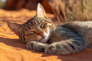 Tabby cat sleeping peacefully on ora, an Animal Photo by Pixeness Studio