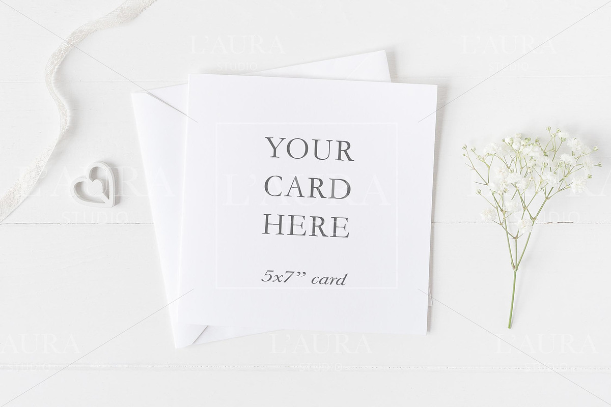 Wedding square card mockup - psd/png, a Print Template by L'Aura Studio