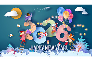 2025 New Year design card with kids, a Person Illustration by Valenty