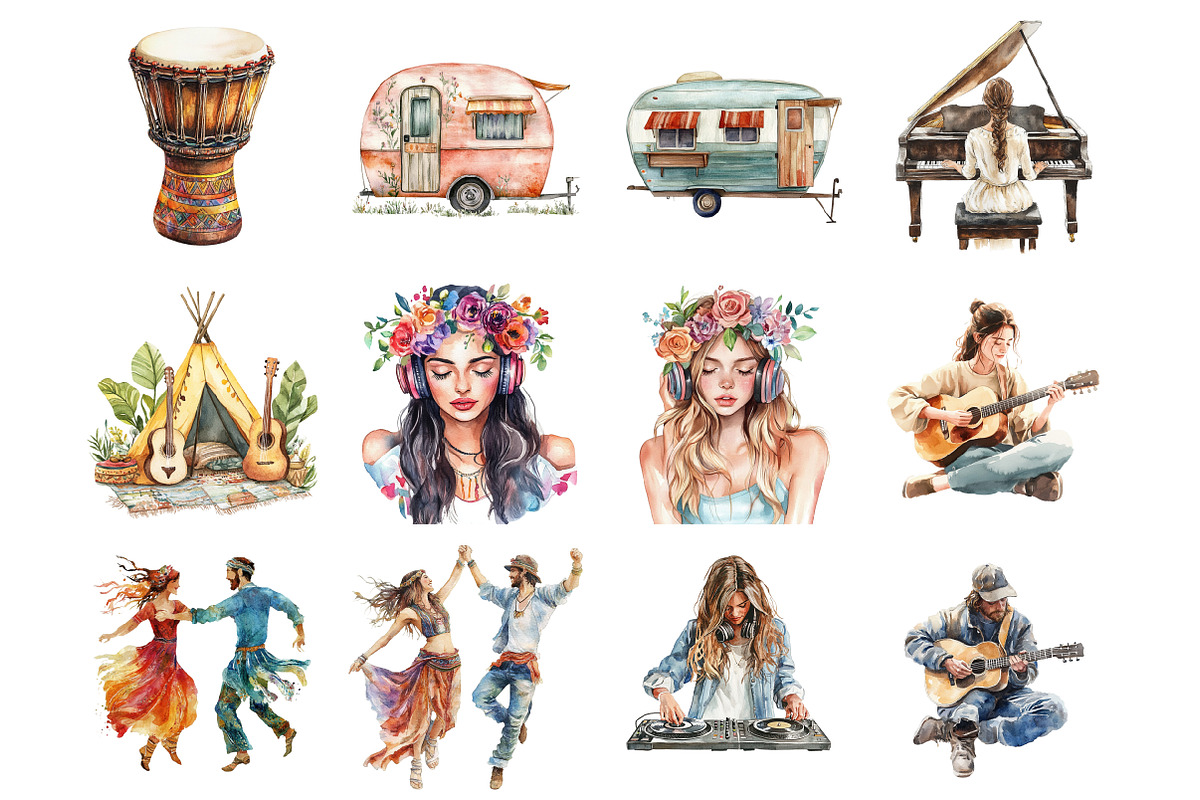 Boho Music Clipart, an Illustration by Design Market (Photo 2 of 4)