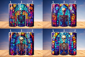 Stained Glass Halloween Skeleton Tum