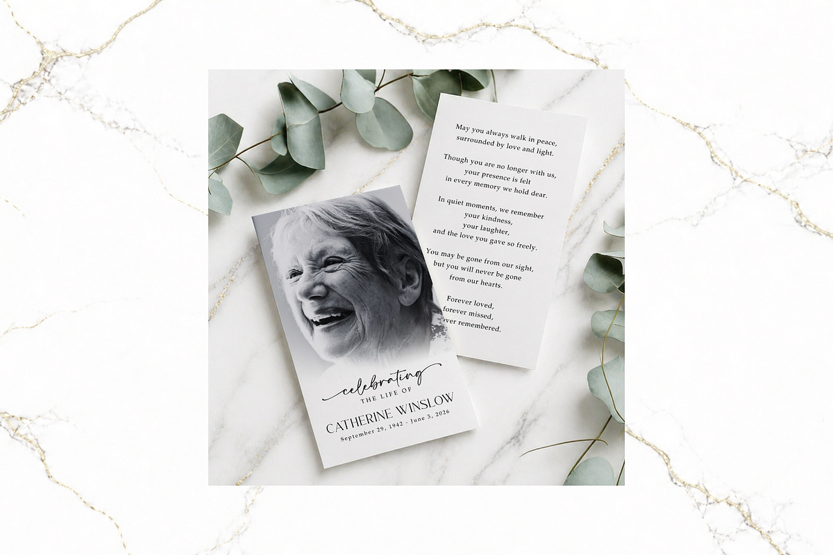Funeral Prayer Card B&W Canva FR006, a Card Template by TyphoonStudio (Photo 3 of 6)