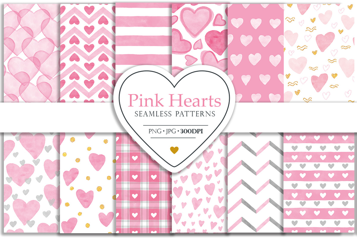 Pink hearts seamless patterns, a Pattern Graphic by Luba Vega (Photo 1 of 9)