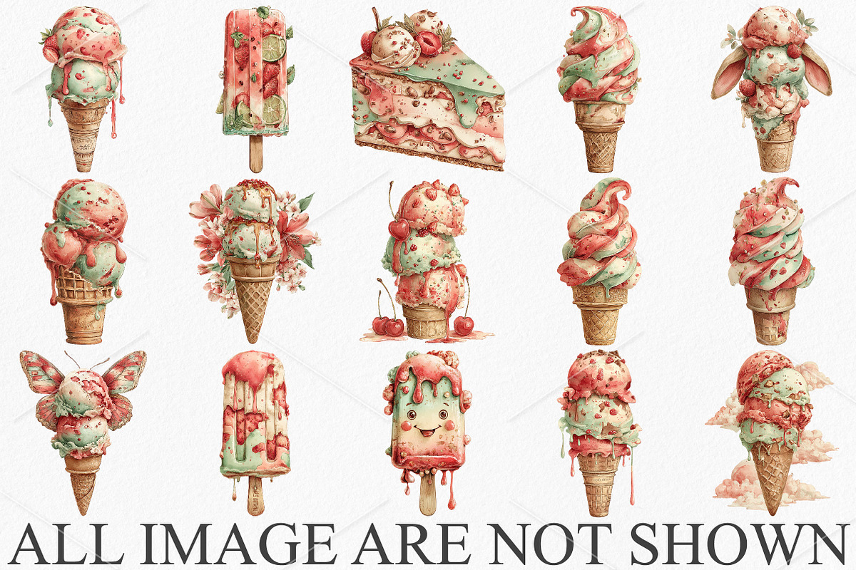 Whimsical Summer ice Cream Clipart, a Seasonal Illustration by Canvas Craft (Photo 4 of 7)