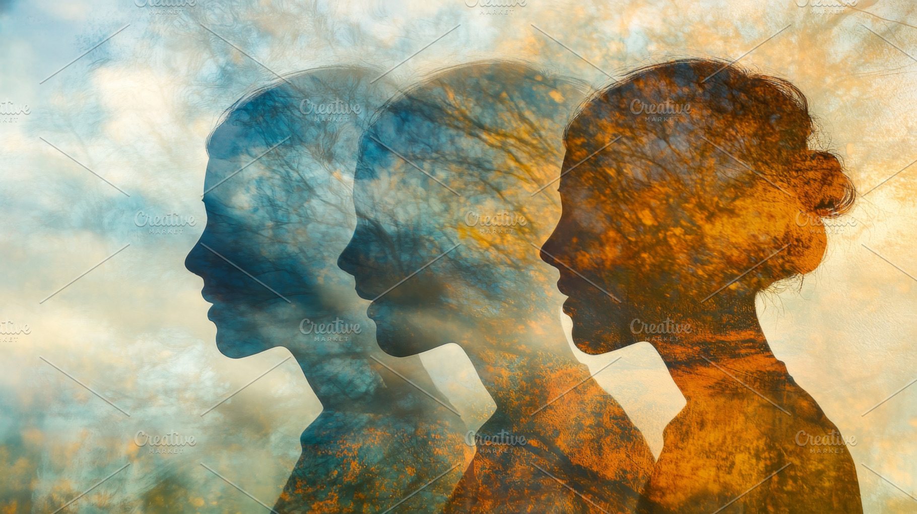 Surreal Portrait of a Woman with Multiple Faces, Mental Health C, an ...