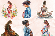 Watercolor Pregnant Clipart, a Graphic by GiraffeCreative (Thumbnail 6 of 9)