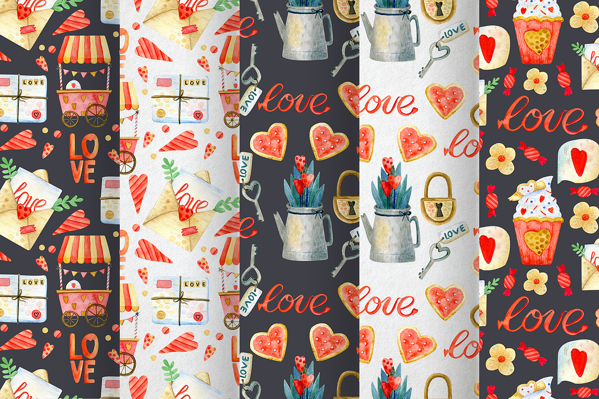 Valentines Day watercolor Set, an Illustration by annasokol_ (Photo 7 of 12)