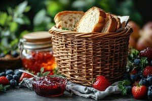 Delicious bread and fruit preserves, a Photo by Tanuart