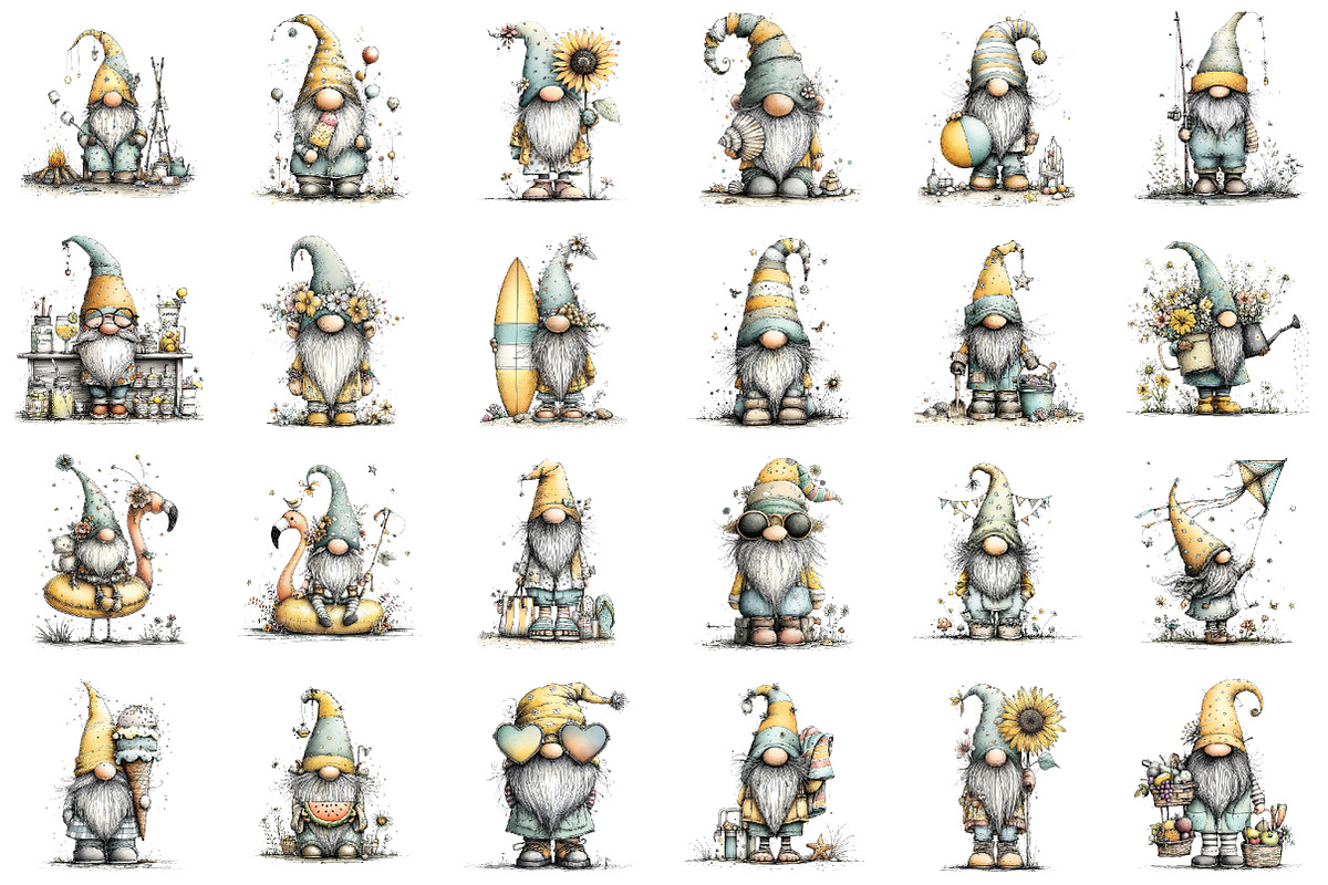 Whimsical Summer Gnome Clipart, an Illustration by designcity5 (Photo 2 of 5)