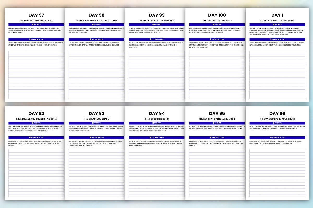 100 Days of AI Writing Prompts, a Stationery Template by Designmela01 (Photo 3 of 8)