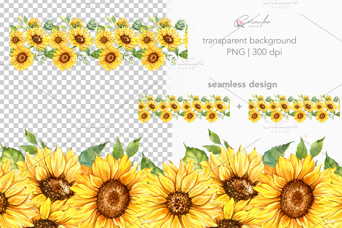 Sunflower Watercolor Hand Drawn, a Seasonal Illustration by CaraulanStore (Photo 7 of 10)