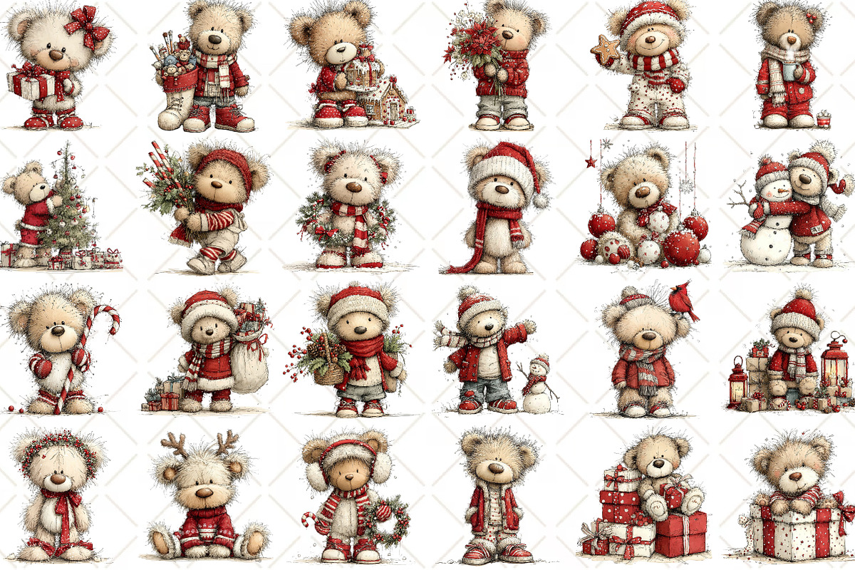 Christmas Teddy Bear Clipart, a Seasonal Illustration by Black Bird Studio (Photo 2 of 7)