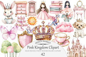 Watercolor Pink Kingdom Clipart, an Illustration by Design Market