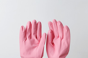 Female hands in pink rubber gloves doing house cleaning tasks. Household cleani, a Photo by matucha