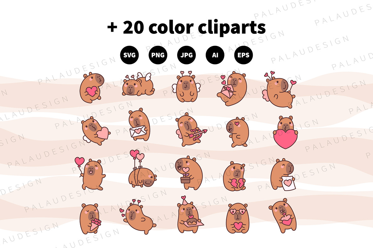 Cute Kawaii Capybaras Valentines Day, an Animal Illustration by Palau (Photo 10 of 12)