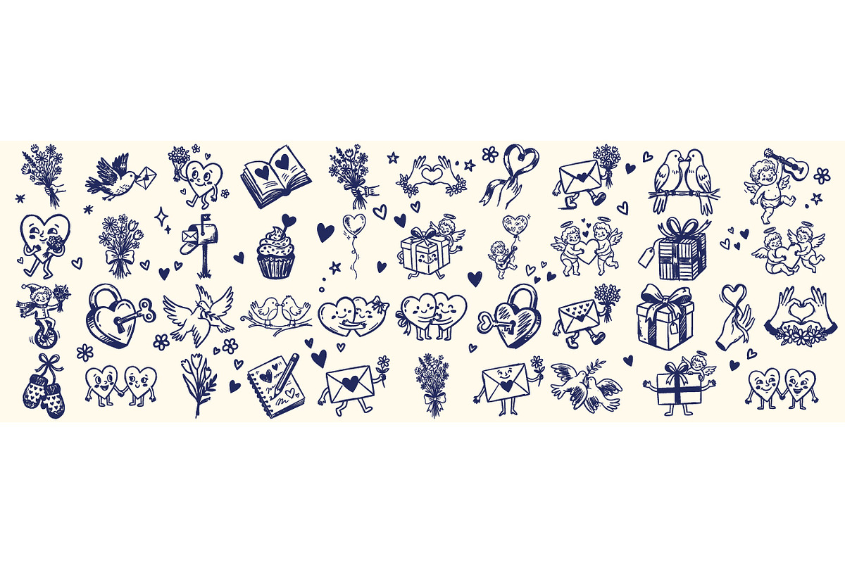 Hand Drawn Valentine Clipart Set, an Illustration by designvectx (Photo 2 of 3)
