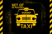 Taxi retro grunge vector poster set., a Transportation Illustration by PoPaShop (Thumbnail 1 of 15)