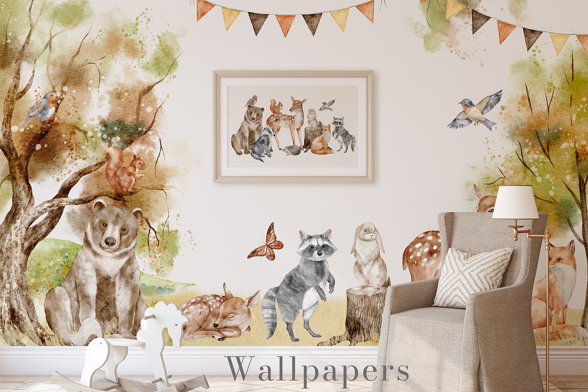 Woodland Animals Watercolor Clipart, an Illustration by Alisles (Photo 11 of 18)
