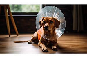 surgery dog cone of shame ai, a Health & Medical Photo by pikepicture