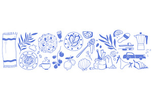 Italian summer beach doodle set, an Illustration by art PVP - market