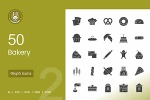 50 Bakery Glyph Icons, an Icon by IconBunny