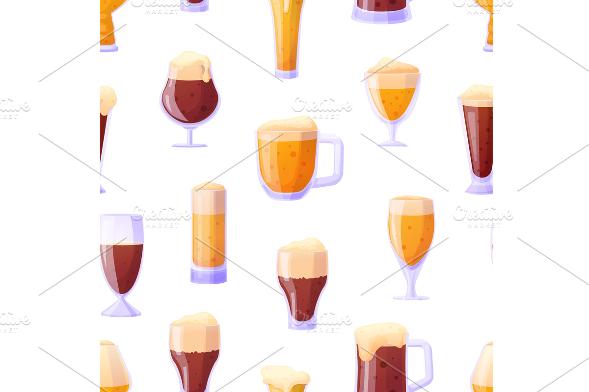 Beer seamless pattern. Different, a Food Illustration by LadadikArt