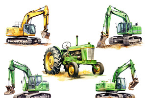 Watercolor Tractor Clipart Bundle