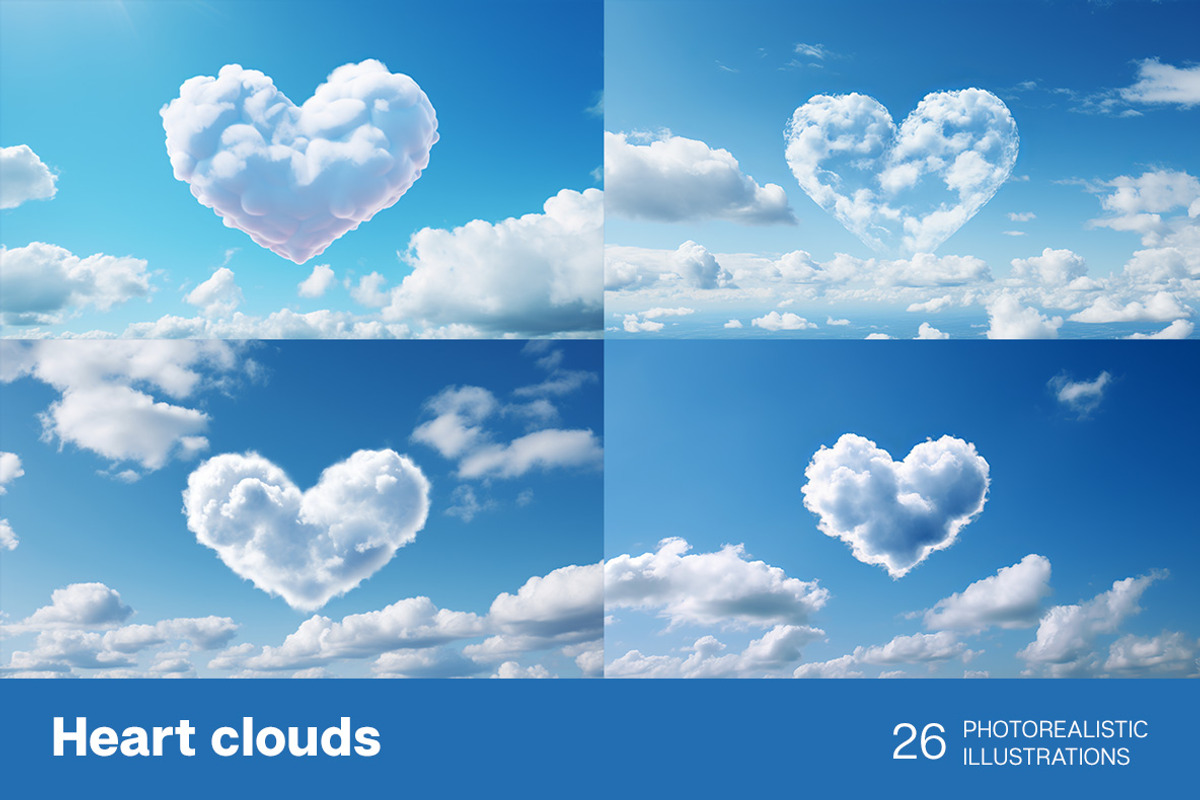 Heart Clouds. 23 images, an Object Illustration by Handmadefont (Photo 2 of 11)