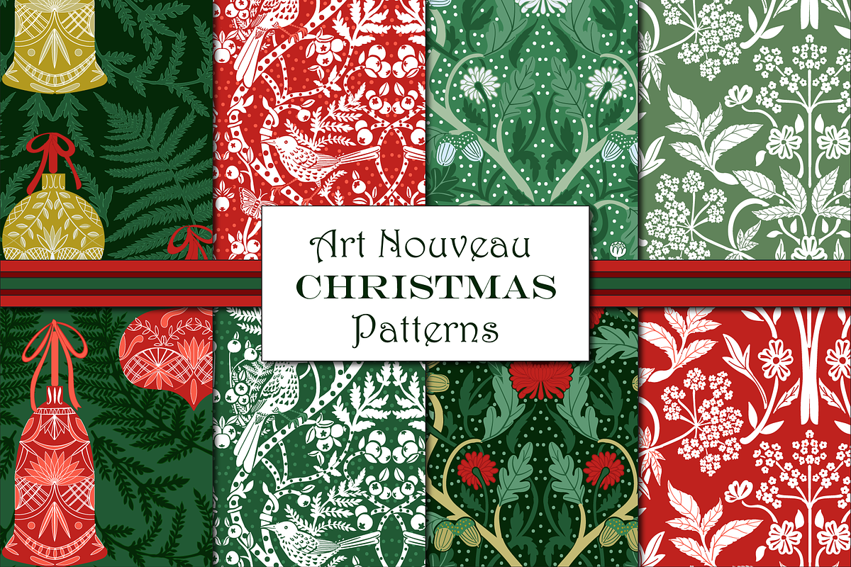 Art Nouveau Christmas Patterns, a Pattern Graphic by RachelStudio (Photo 1 of 10)