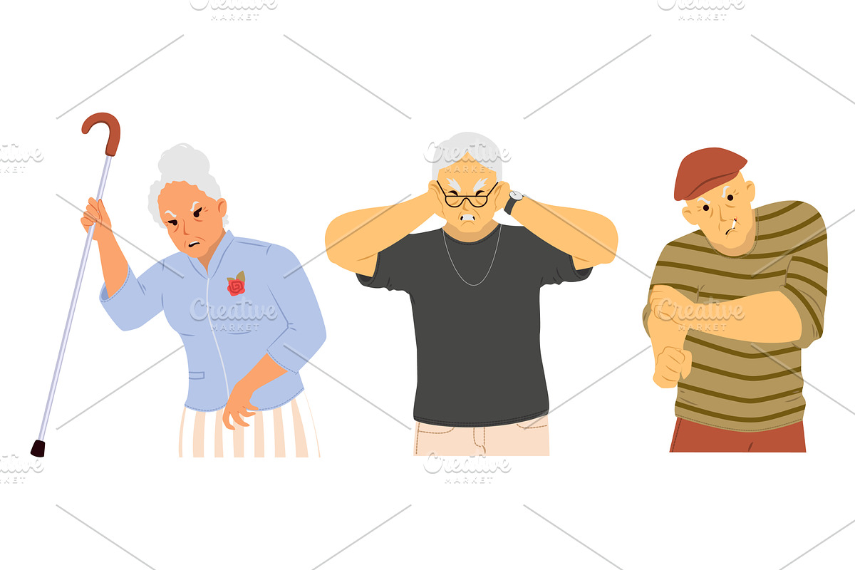 An elderly woman with a cane appears, a Person Illustration by SiberianArt