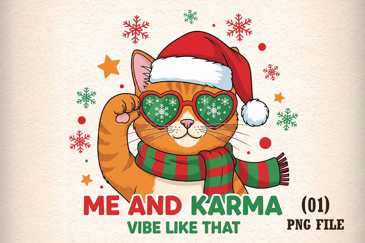 Christmas Cat Karma Quote PNG, an Illustration by DreamArtGraphic (Photo 1 of 5)