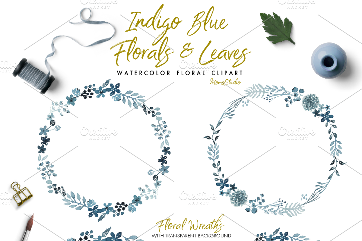 Indigo Blue Florals and Leaves, an Illustration by Momo Studio (Photo 6 of 8)