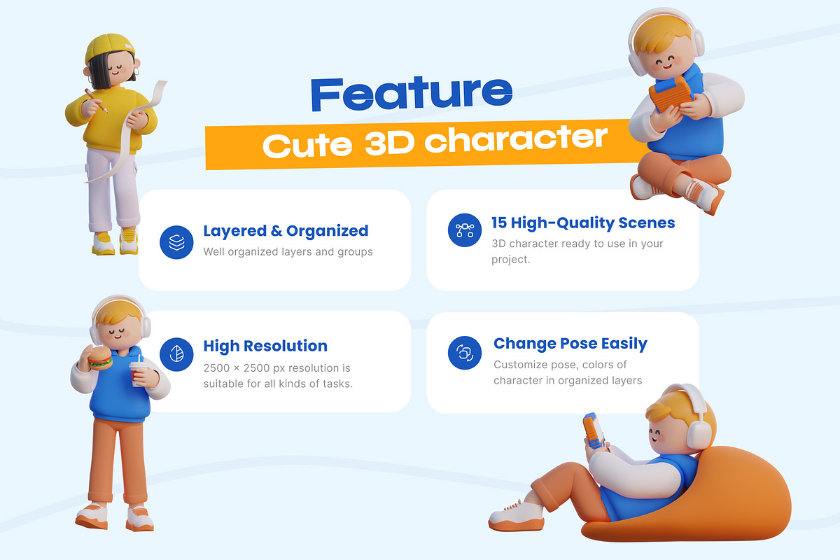 Cute 3D characters, an Object 3D Model by orenjidesign (Photo 2 of 8)