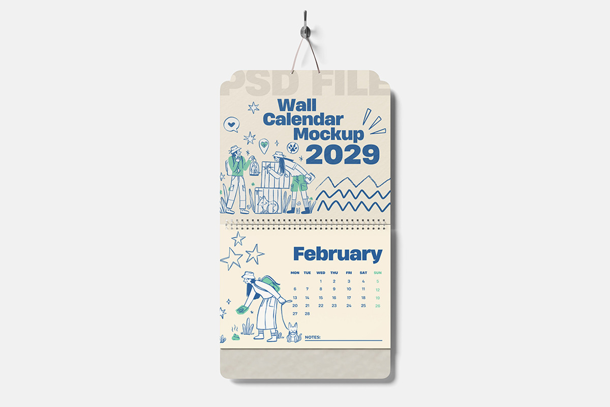 Modern Wall Calendar Mockup, an Advertising Mockup by bimockup (Photo 3 of 6)