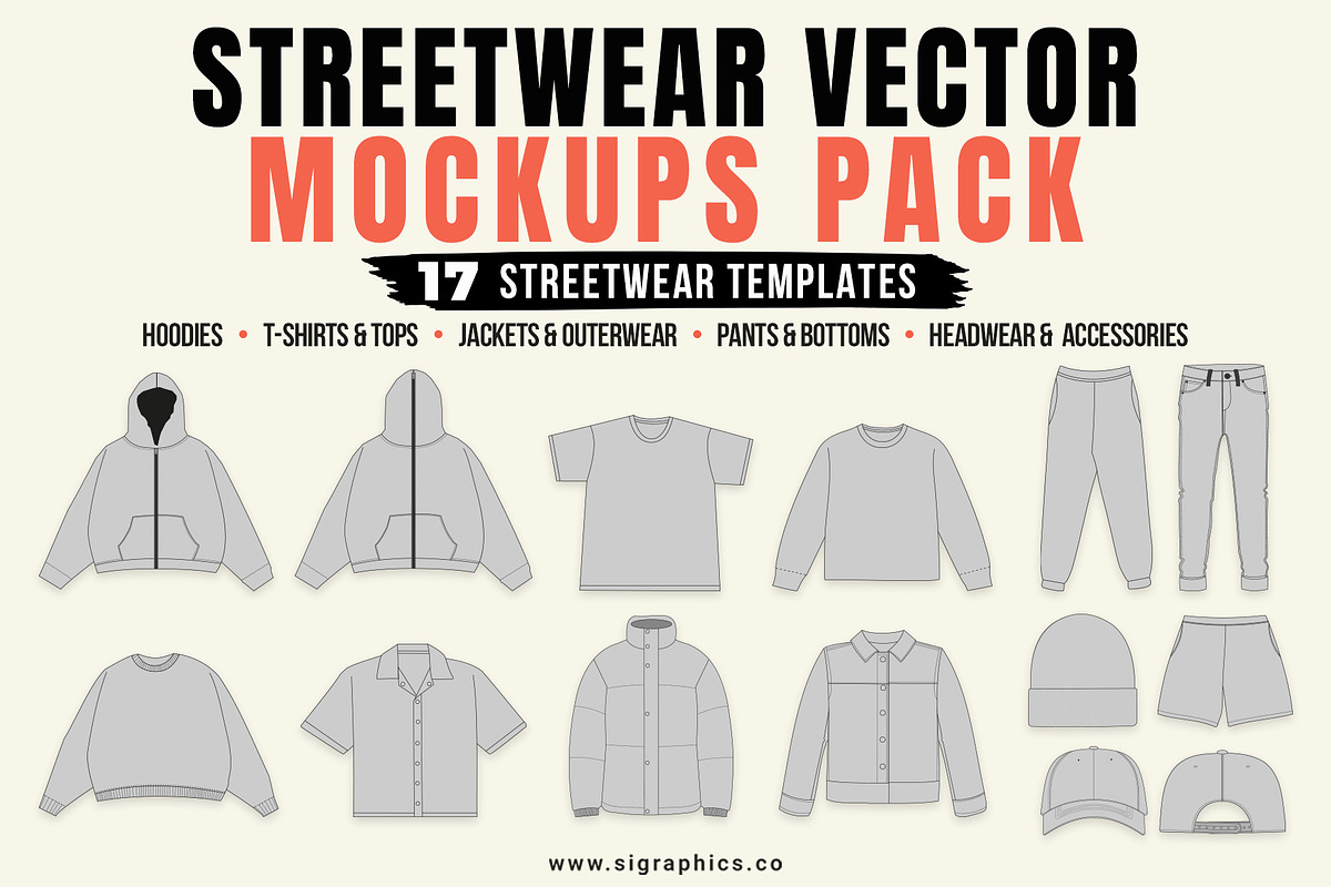 Streetwear Vector Mockups Pack, a Hoody Mockup by S.i. Graphics (Photo 1 of 4)