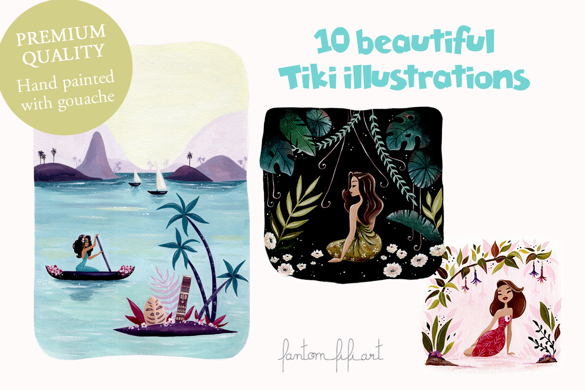 Tiki girls gouache illustrations, an Illustration by Fantom Fifi Art (Photo 2 of 5)