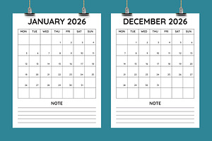 8.5x11 inch Minimalist 2026 Calendar, a Stationery Template by Sofir Nayeem