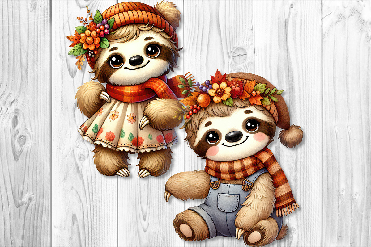 Cute Autumn Sloth Clipart Set, a Seasonal Illustration by V Design Creator (Photo 3 of 9)